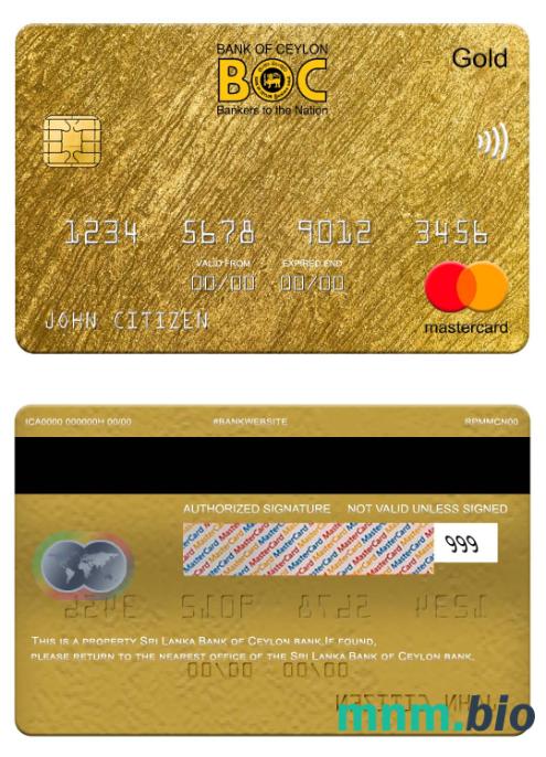 Sri Lanka Bank of Ceylon bank mastercard złoto